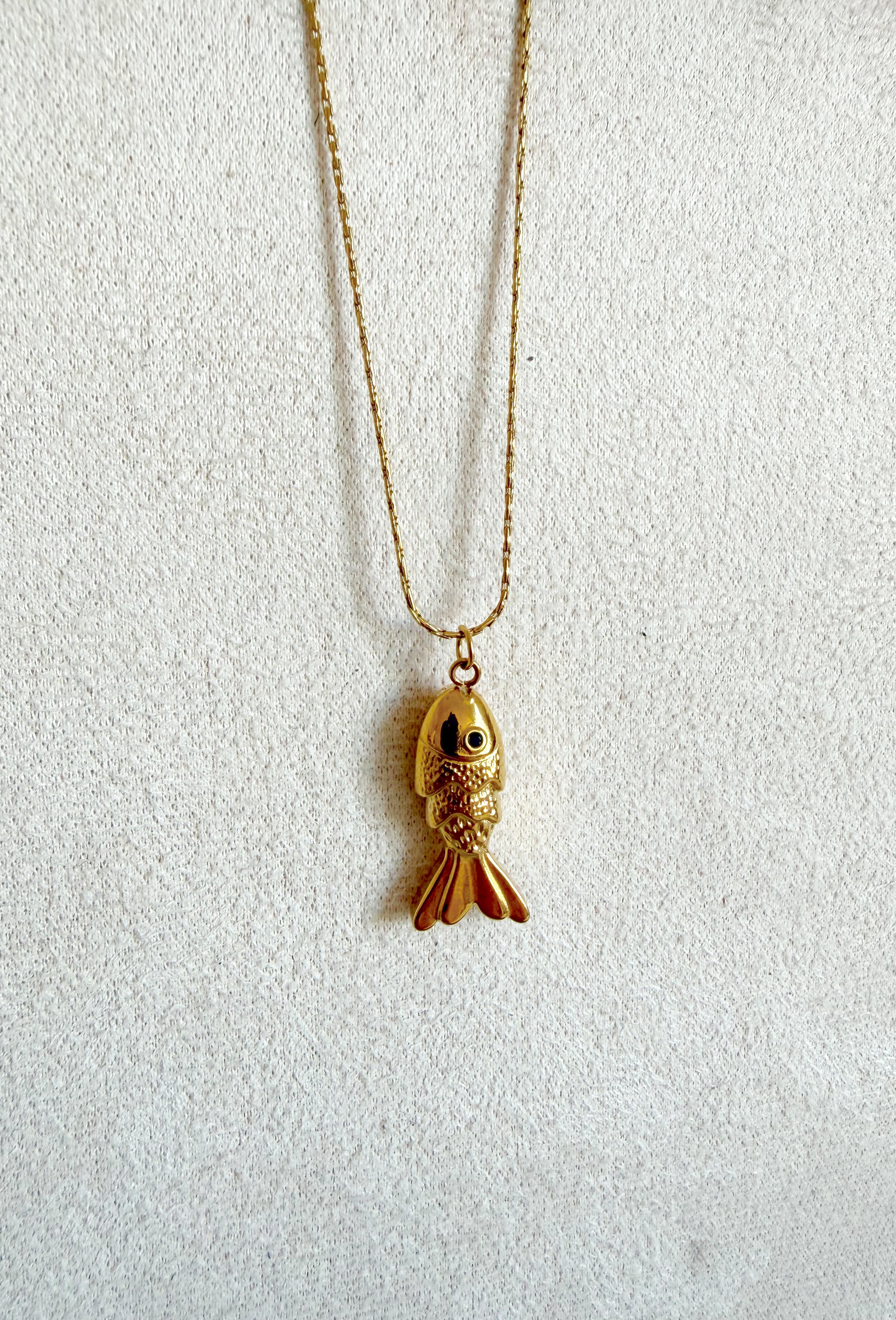Cadena de pez en acero chapado en oro de 18k
