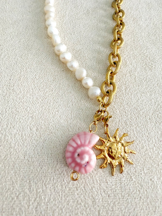 Cadena + perla + doble charm☀️🐚💖