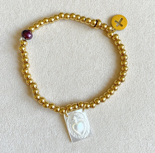 Pulsera full balin con pieza escapulario de Sagrado Corazón de Jesús