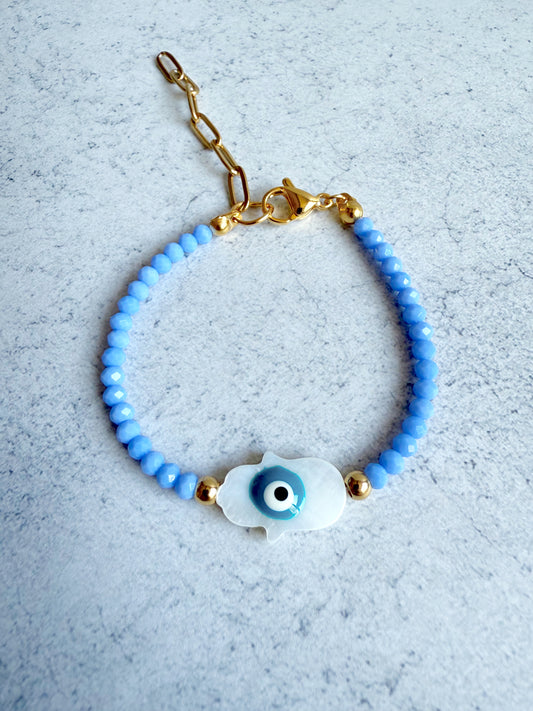 Pulsera mano turca ( azul baby)