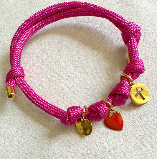 Novedad, pulsera 3 nudos -fucsia-