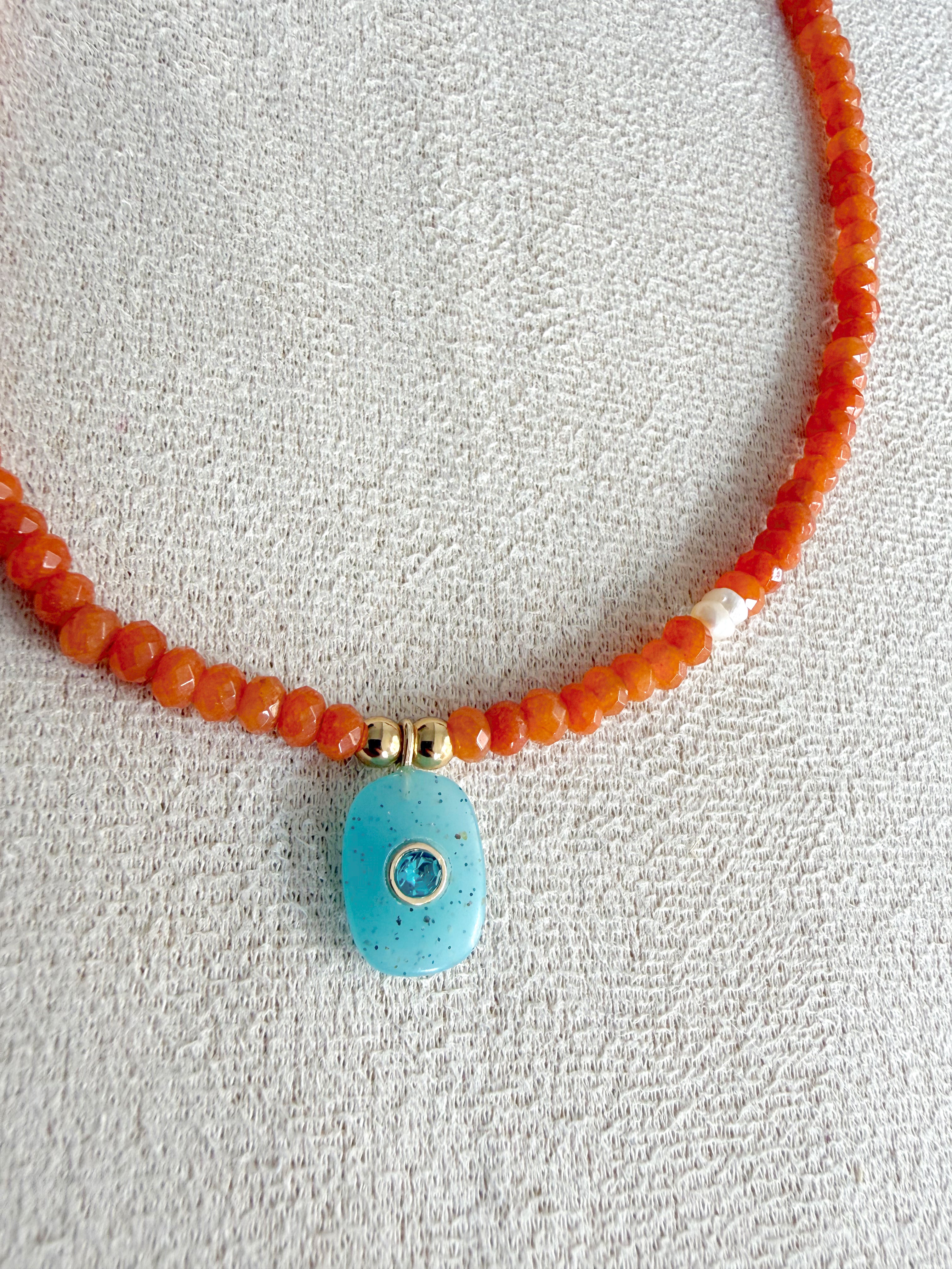 Collar piedra agatha facetada, con colgante de piedra natural